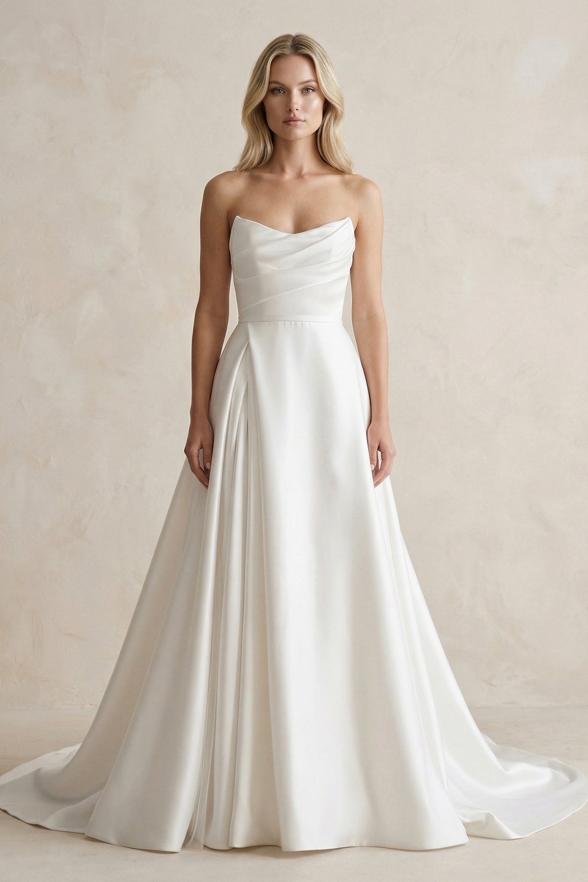 Robe de mariée blanche trapèze en satin bustier sans manches - Harana