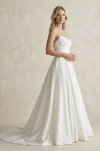 Robe de mariée blanche trapèze en satin bustier sans manches - Harana