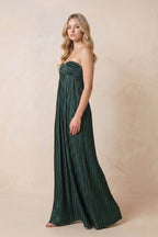 Robe vert foncé longue satinée coupe trapèze bustier - Harana