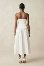 Robe de mariée blanche trapèze en satin bustier sans manches - Harana