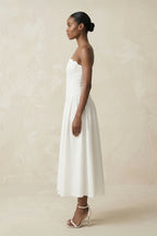 Robe de mariée blanche trapèze en satin bustier sans manches - Harana
