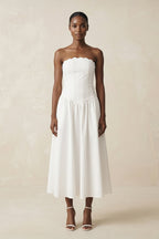 Robe de mariée blanche trapèze en satin bustier sans manches - Harana