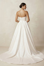 Robe de mariée ivoire courte bustier sans manches froncée - Harana