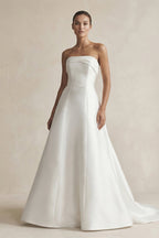 Robe de mariée blanche trapèze en satin bustier sans manches - Harana