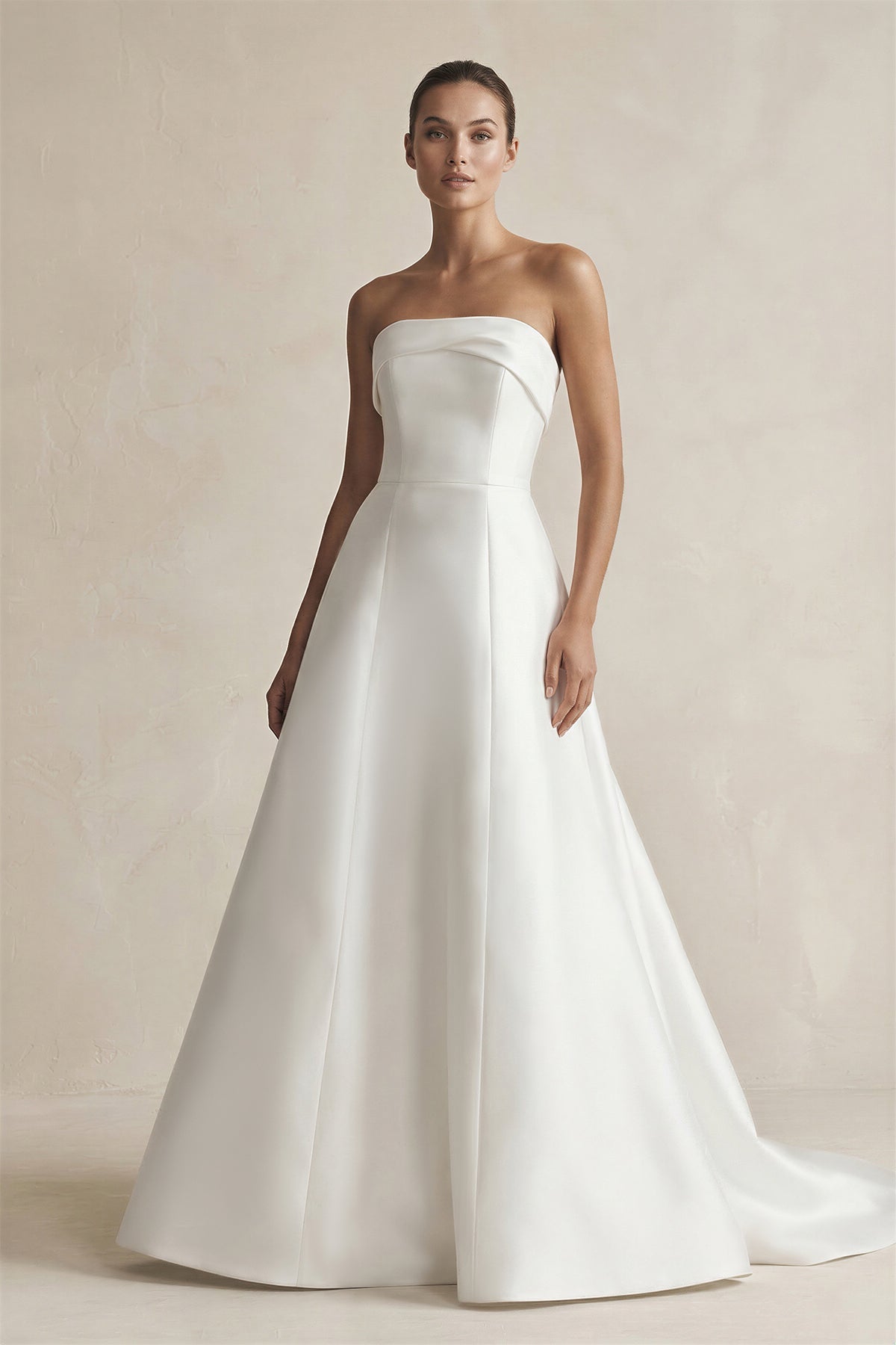 Robe de mariée blanche trapèze en satin bustier sans manches - Harana