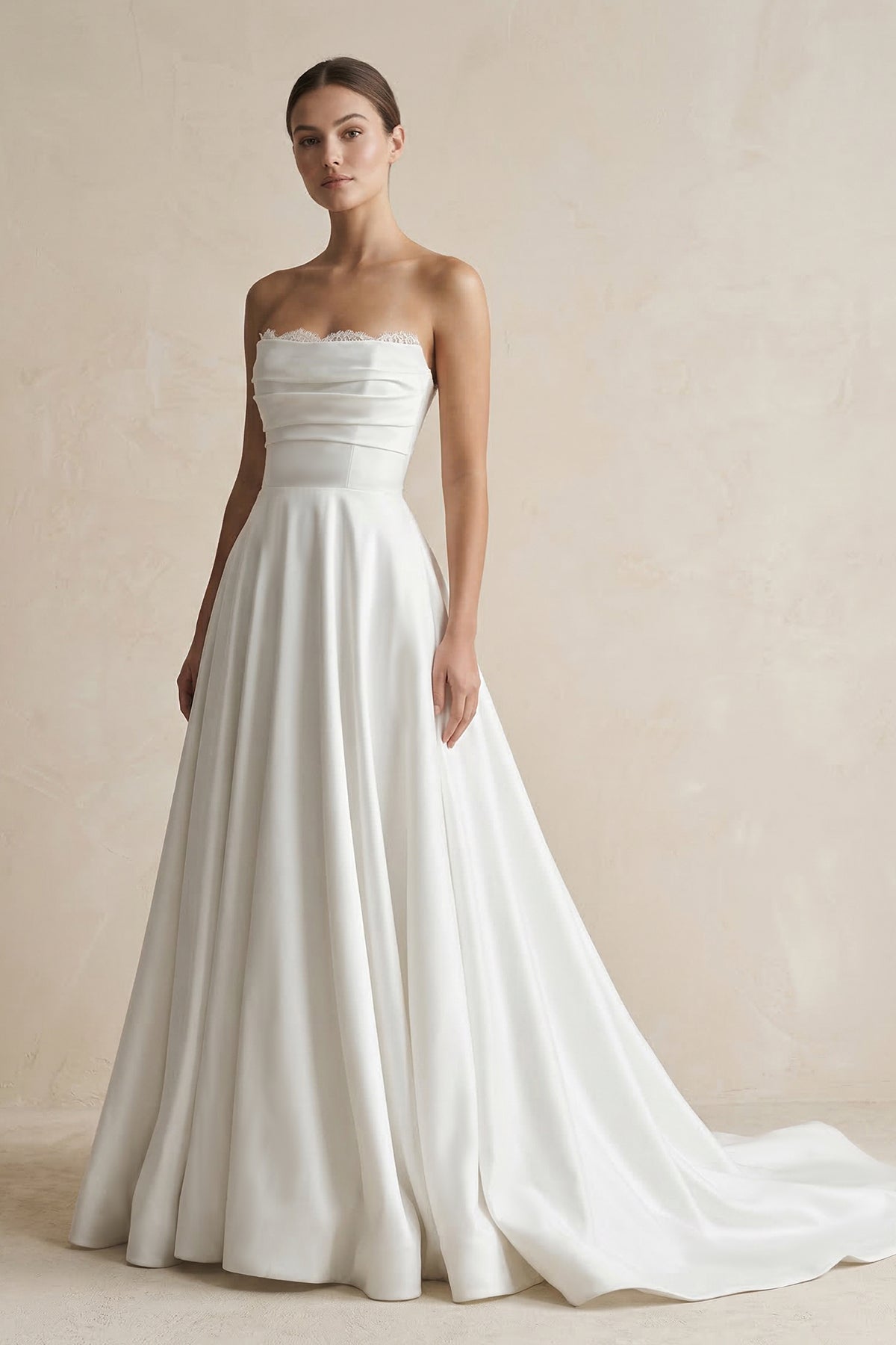 Robe de mariée blanche trapèze en satin bustier sans manches - Harana