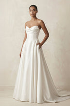 Robe de mariée blanc longue bustier sans manches froncée - Harana