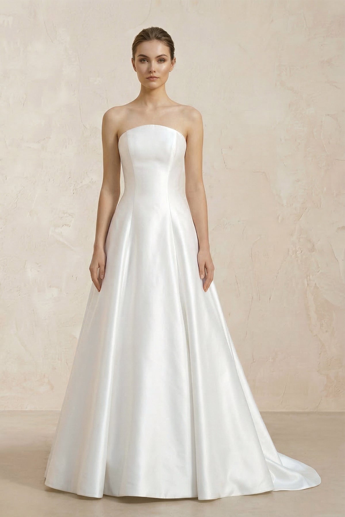 Robe de mariée blanche trapèze en satin bustier sans manches - Harana