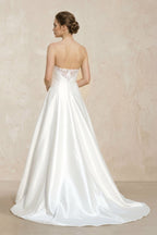 Robe de mariée blanche trapèze en satin bustier sans manches - Harana