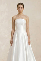 Robe de mariée blanche trapèze en satin bustier sans manches - Harana