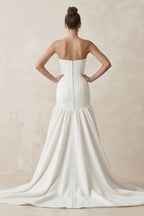 Robe de mariée blanche trapèze en satin bustier sans manches - Harana