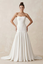 Robe de mariée blanche trapèze en satin bustier sans manches - Harana