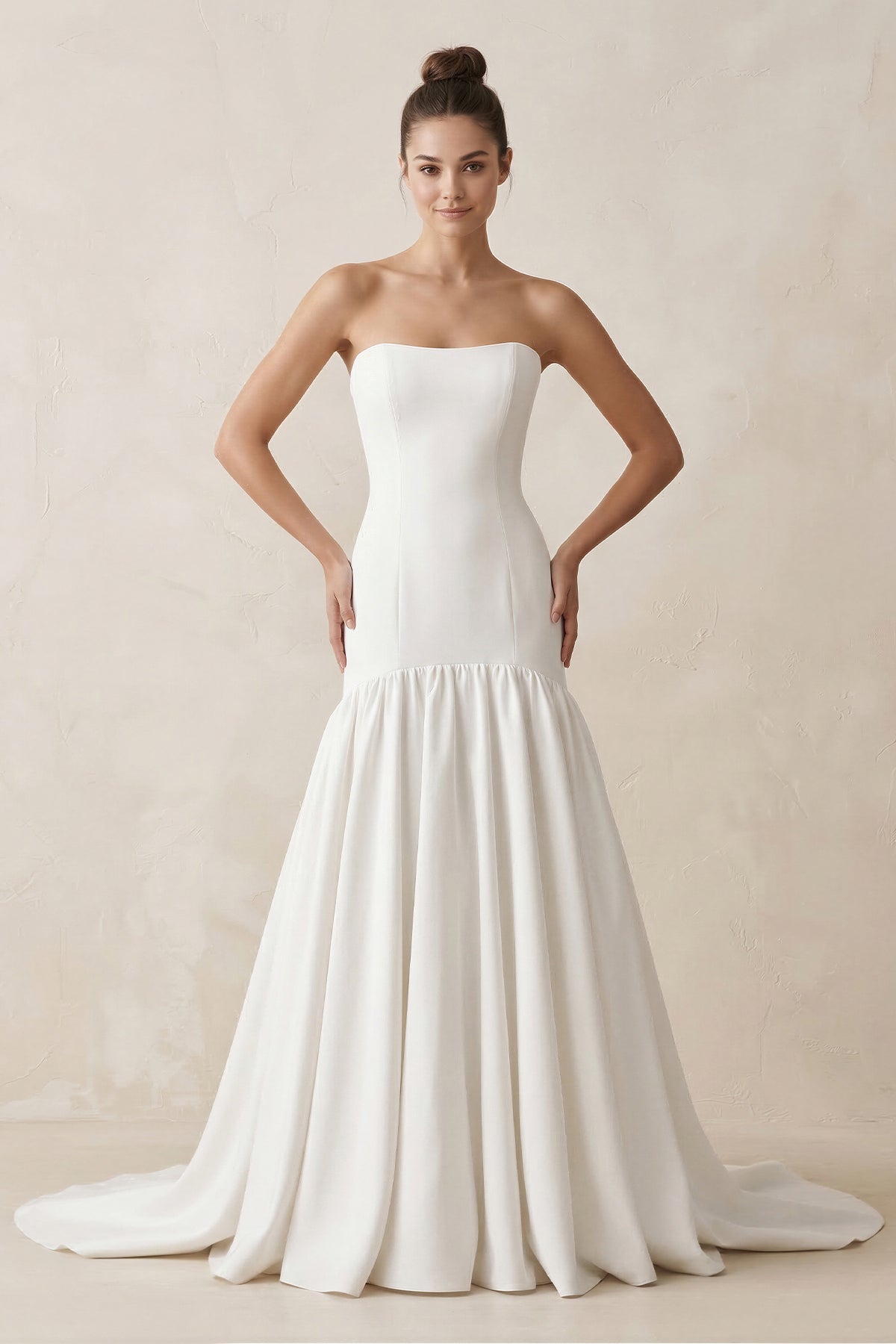 Robe de mariée blanche trapèze en satin bustier sans manches - Harana