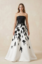 Robe de mariée noire et blanche trapèze en satin bustier sans manches - Harana