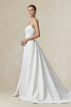 Robe de mariée blanche trapèze en satin bustier sans manches - Harana