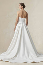 Robe de mariée blanche trapèze en satin bustier sans manches - Harana