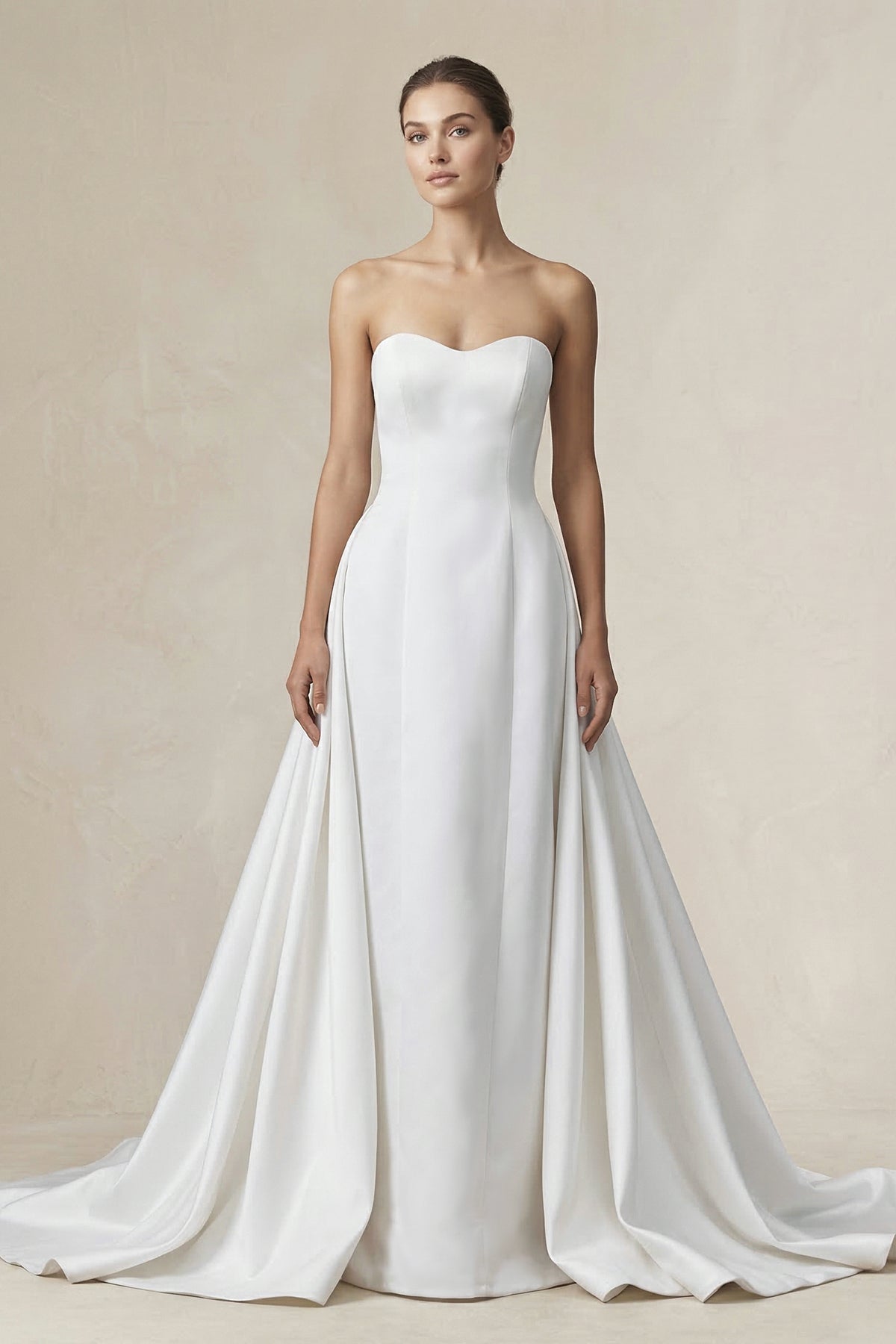 Robe de mariée blanche trapèze en satin bustier sans manches - Harana