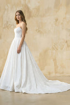 Robe de mariée blanc courte bustier sans manches satinée - Harana