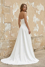 Robe de mariée blanche trapèze en satin bustier sans manches - Harana