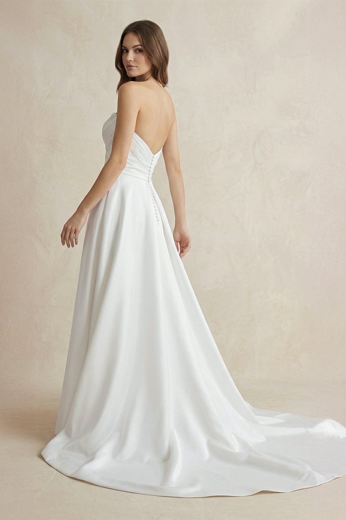Robe de mariée blanche trapèze en satin bustier sans manches - Harana