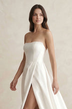 Robe de mariée blanche trapèze en satin bustier sans manches - Harana