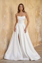 Robe de mariée blanche trapèze en satin bustier sans manches - Harana