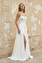 Robe de mariée blanche trapèze en satin bustier sans manches - Harana