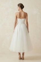 Robe de mariée blanche midi trapèze tulle bustier sans manches - Harana