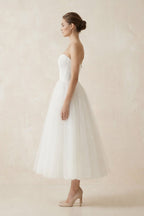 Robe de mariée blanche midi trapèze tulle bustier sans manches - Harana
