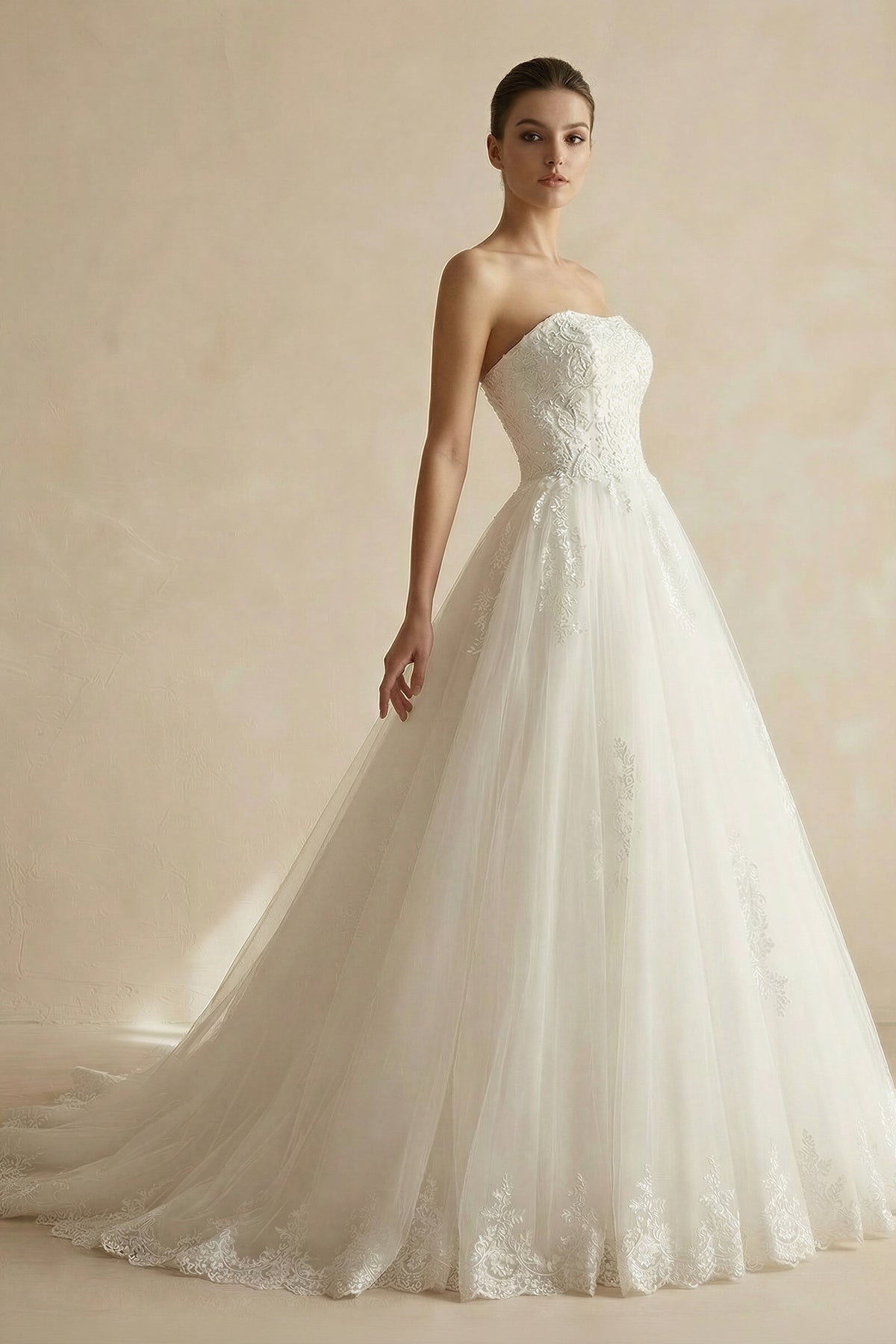 Robe de mariée ivoire longue bustier sans manches à corset - Harana