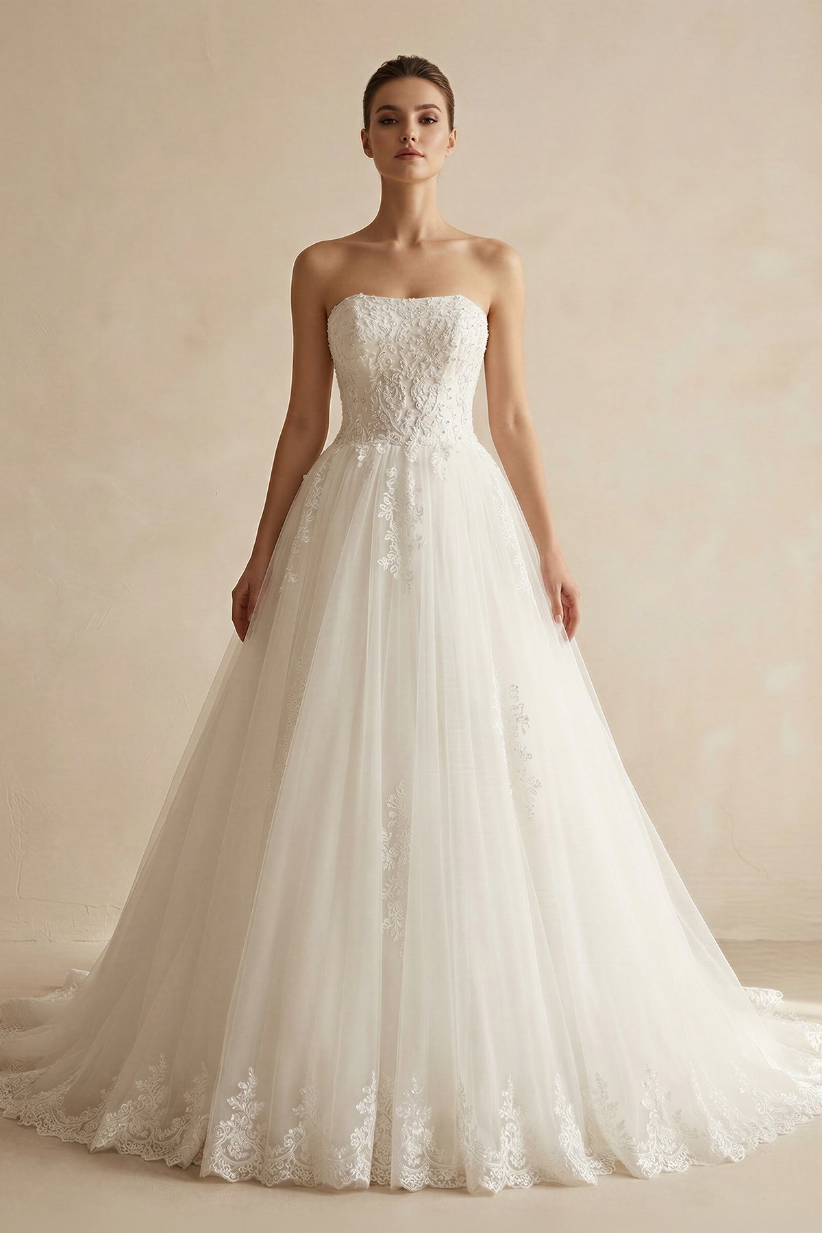 Robe de mariée ivoire longue bustier sans manches à corset - Harana