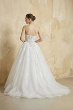 Robe de mariée blanc longue bustier sans manches à dentelle - Harana