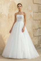 Robe de mariée blanc longue bustier sans manches à dentelle - Harana