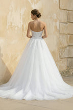 Robe de mariée blanc longue bustier sans manches à dentelle - Harana