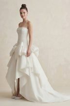 Robe de mariée blanche trapèze en satin bustier sans manches - Harana