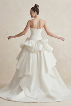 Robe de mariée blanche trapèze en satin bustier sans manches - Harana