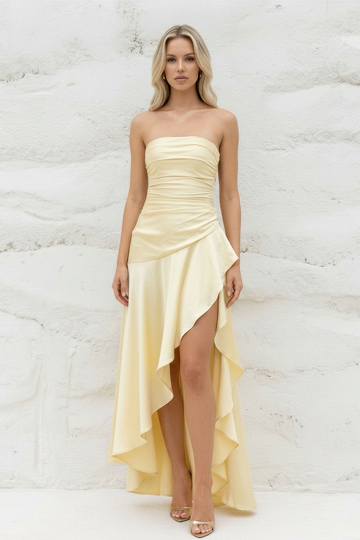 Robe longue jaune bustier - Harana