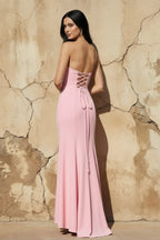 Robe longue rose bustier à volants - Harana