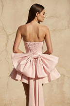 Robe courte rose bustier avec nœud - Harana