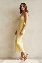Robe midi jaune bustier avec nœud - Harana