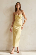 Robe midi jaune bustier avec nœud - Harana