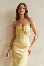 Robe midi jaune bustier avec nœud - Harana
