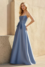 Robe longue steel blue bustier avec nœud - Harana