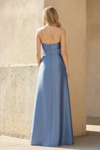 Robe longue steel blue bustier avec nœud - Harana