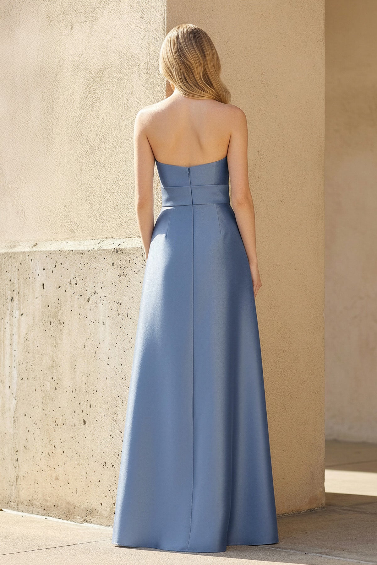 Robe longue steel blue bustier avec nœud - Harana