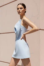 Robe courte bleu ciel bustier avec nœud - Harana