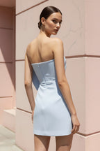Robe courte bleu ciel bustier avec nœud - Harana