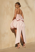 Robe courte rose bustier avec nœud - Harana