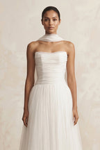 Robe de mariée ivoire trapèze mousseline bustier dos nu sans manches - Harana