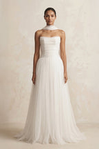 Robe de mariée ivoire trapèze mousseline bustier dos nu sans manches - Harana